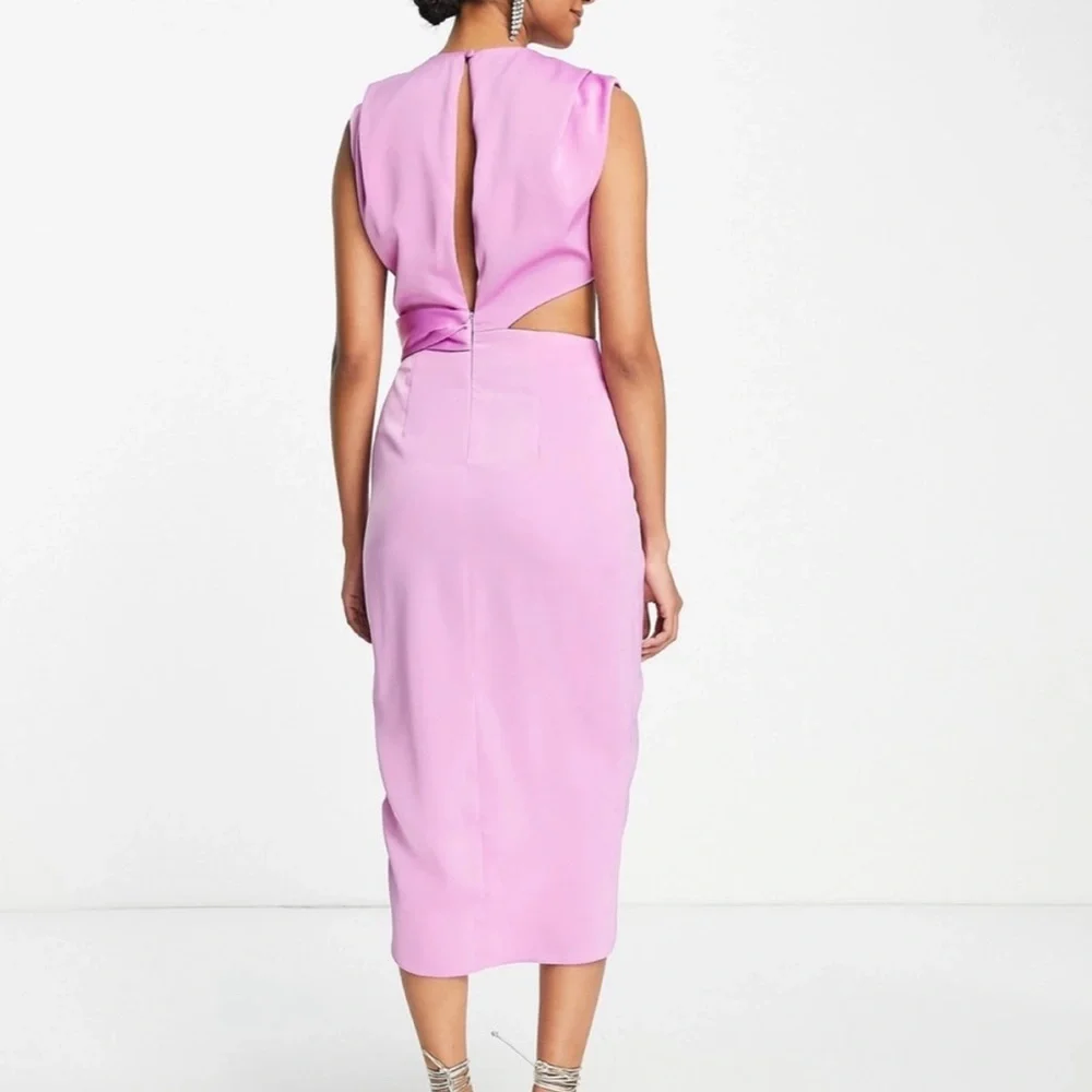 ASOS Draped Midi Dress in Light Pink - Picture 2 of 7